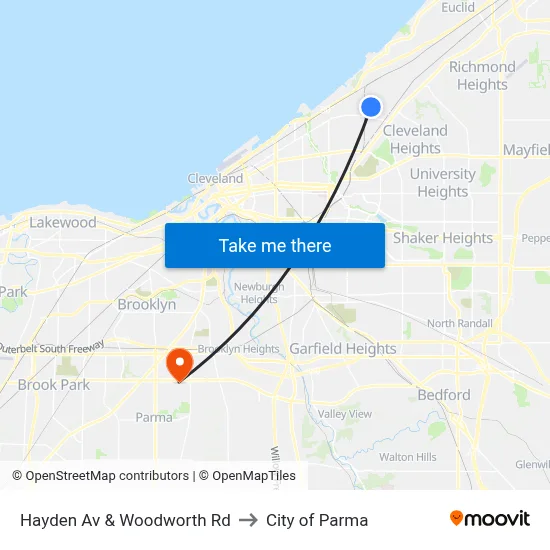 Hayden Av & Woodworth Rd to City of Parma map