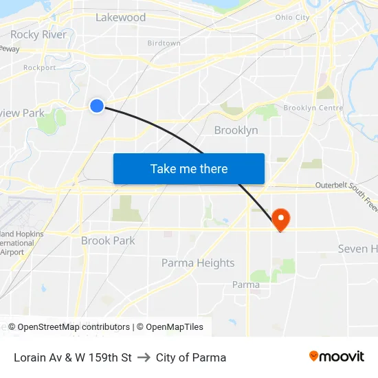 Lorain Av & W 159th St to City of Parma map
