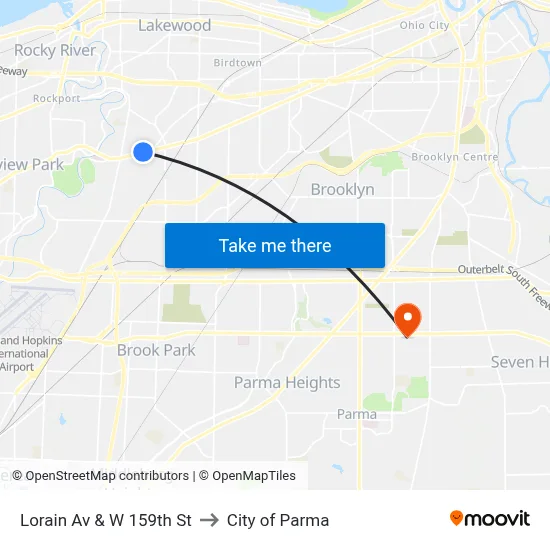 Lorain Av & W 159th St to City of Parma map