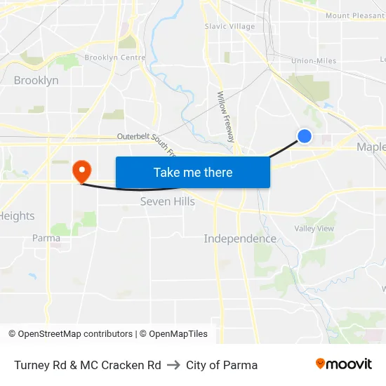 Turney Rd & MC Cracken Rd to City of Parma map