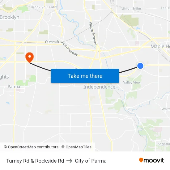 Turney Rd & Rockside Rd to City of Parma map