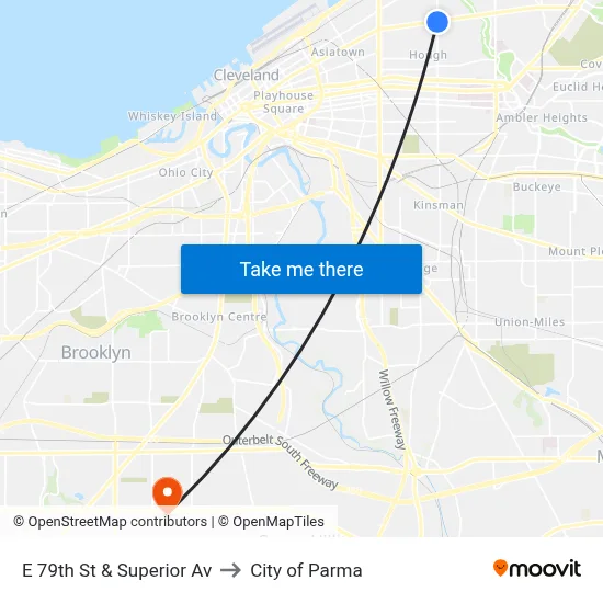 E 79th St & Superior Av to City of Parma map