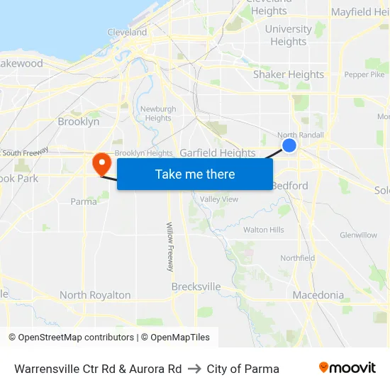 Warrensville Ctr Rd & Aurora Rd to City of Parma map