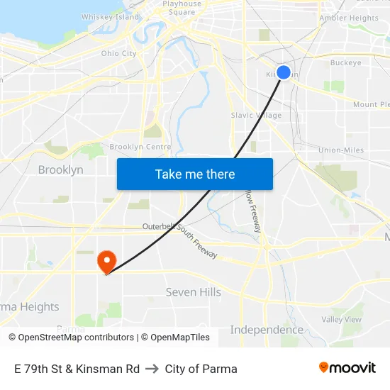 E 79th St & Kinsman Rd to City of Parma map