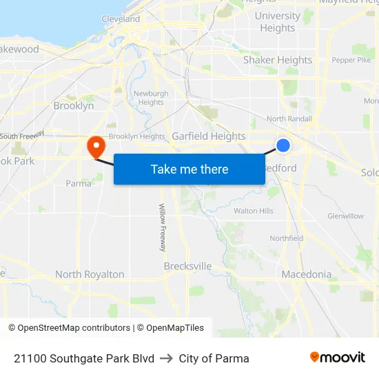 21100 Southgate Park Blvd to City of Parma map