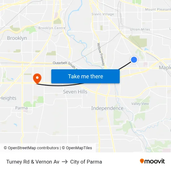 Turney Rd & Vernon Av to City of Parma map