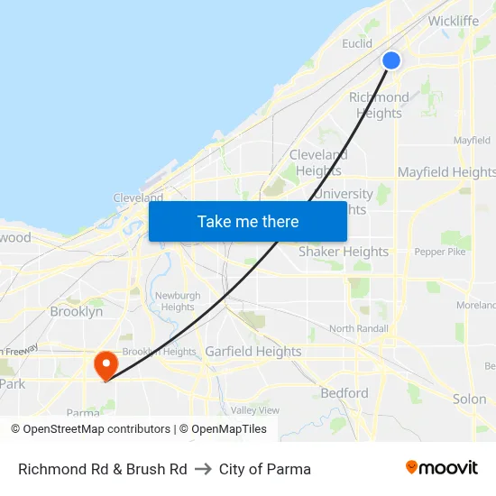 Richmond Rd & Brush Rd to City of Parma map