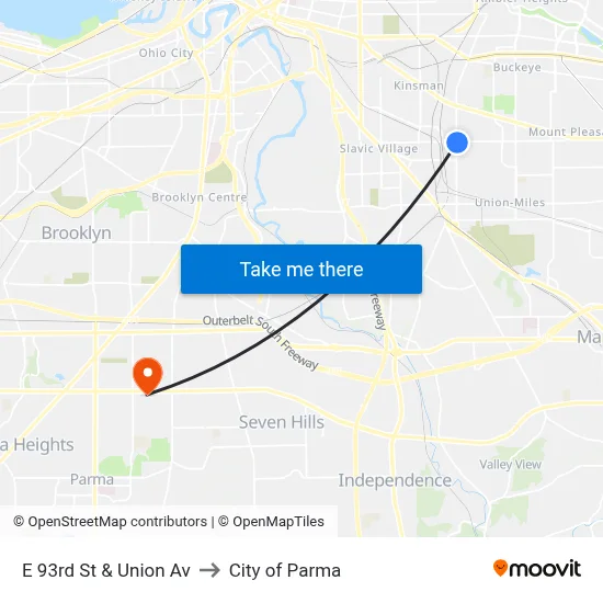 E 93rd St & Union Av to City of Parma map