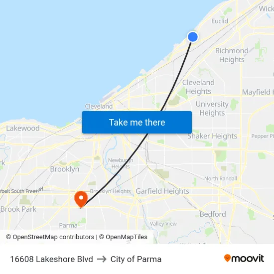 16608 Lakeshore Blvd to City of Parma map