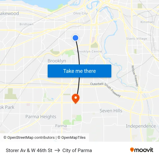 Storer Av & W 46th St to City of Parma map