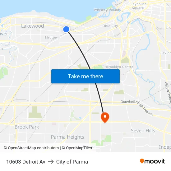 10603 Detroit Av to City of Parma map