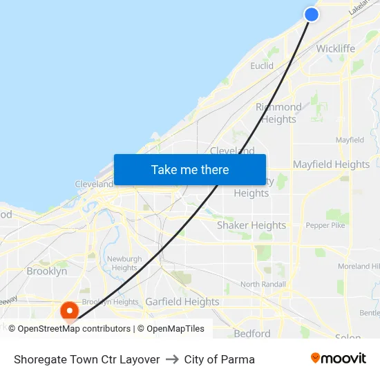 Shoregate Town Ctr Layover to City of Parma map