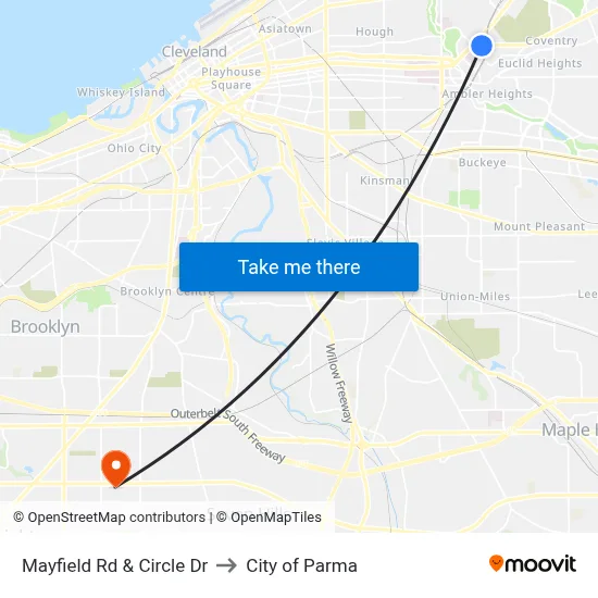 Mayfield Rd & Circle Dr to City of Parma map