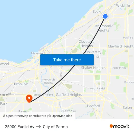 25900 Euclid Av to City of Parma map