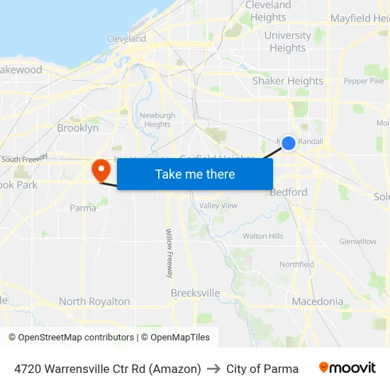 4720 Warrensville Ctr Rd (Amazon) to City of Parma map