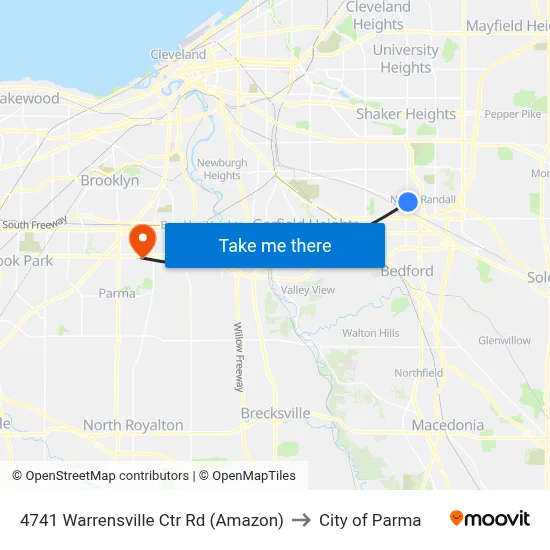 4741 Warrensville Ctr Rd (Amazon) to City of Parma map