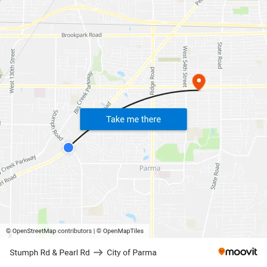 Stumph Rd & Pearl Rd to City of Parma map