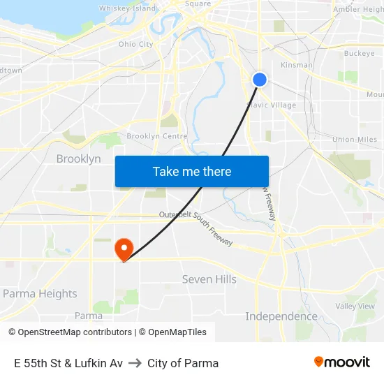 E 55th St & Lufkin Av to City of Parma map