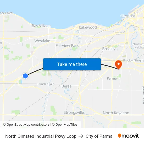 North Olmsted Industrial Pkwy Loop to City of Parma map
