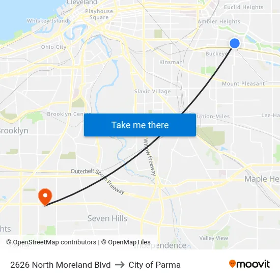 2626 North Moreland Blvd to City of Parma map