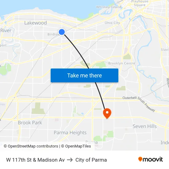 W 117th St & Madison Av to City of Parma map