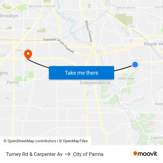 Turney Rd & Carpenter Av to City of Parma map