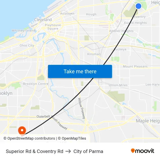Superior Rd & Coventry Rd to City of Parma map