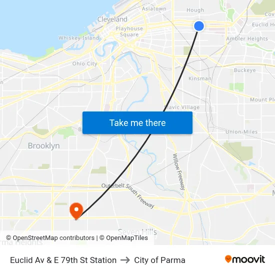 Euclid Av & E 79th St Station to City of Parma map