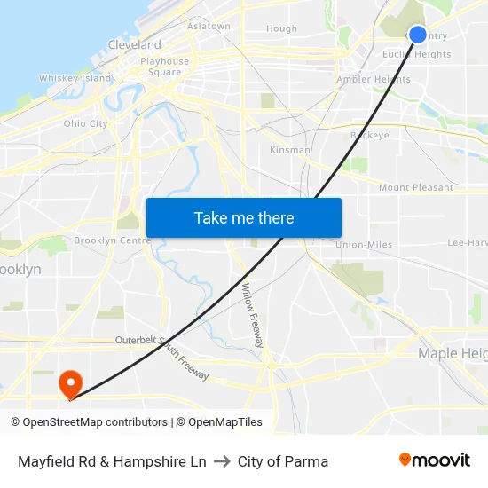 Mayfield Rd & Hampshire Ln to City of Parma map