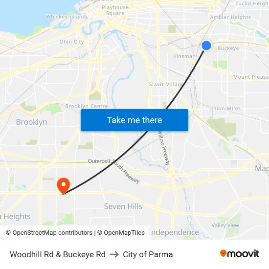 Woodhill Rd & Buckeye Rd to City of Parma map