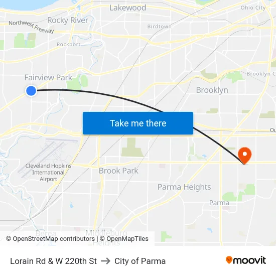 Lorain Rd & W 220th St to City of Parma map