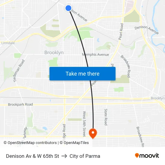 Denison Av & W 65th St to City of Parma map