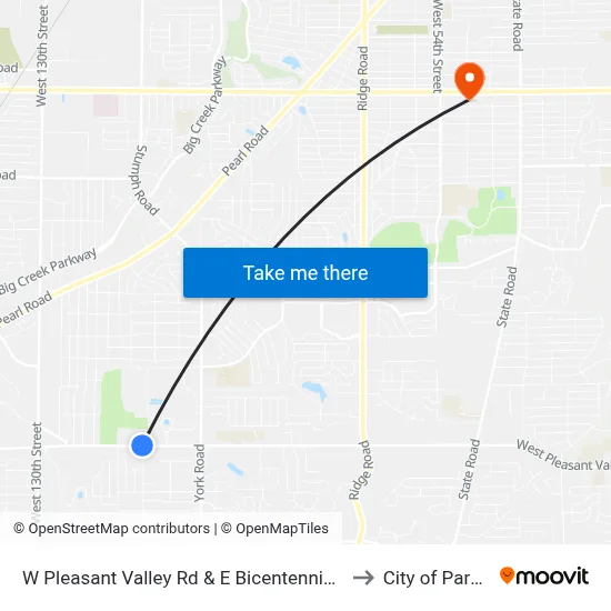 W Pleasant Valley Rd & E Bicentennial Dr to City of Parma map