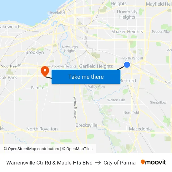 Warrensville Ctr Rd & Maple Hts Blvd to City of Parma map
