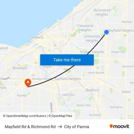 Mayfield Rd & Richmond Rd to City of Parma map