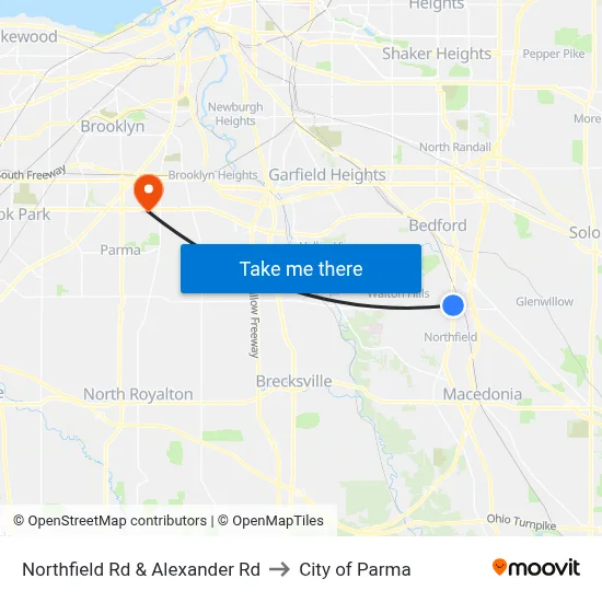 Northfield Rd & Alexander Rd to City of Parma map
