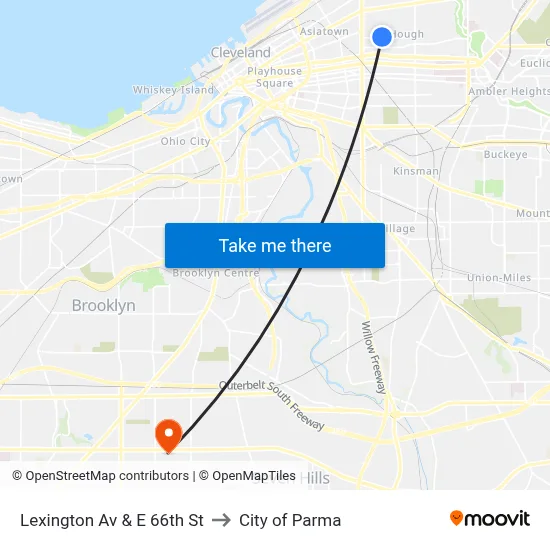 Lexington Av & E 66th St to City of Parma map