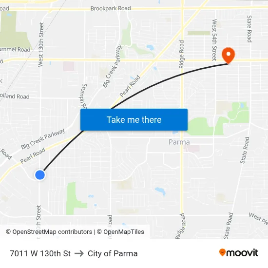 7011 W 130th St to City of Parma map