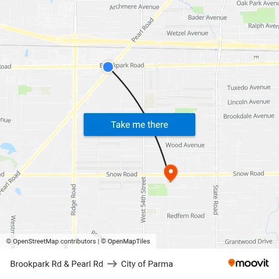 Brookpark Rd & Pearl Rd to City of Parma map