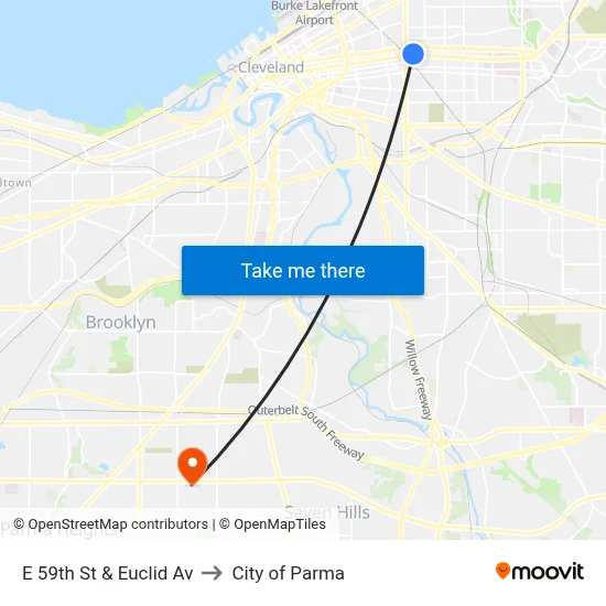 E 59th St & Euclid Av to City of Parma map
