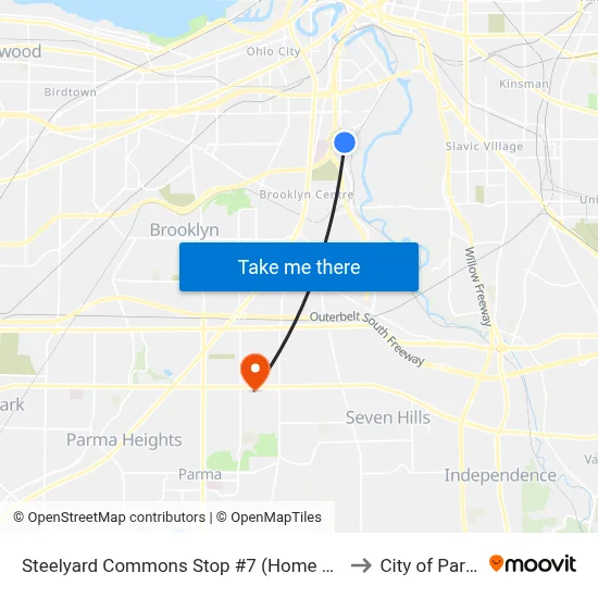 Steelyard Commons Stop #7 (Home Depot) to City of Parma map