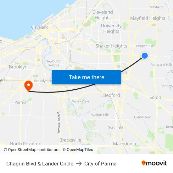 Chagrin Blvd & Lander Circle to City of Parma map