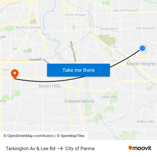 Tarkington Av & Lee Rd to City of Parma map