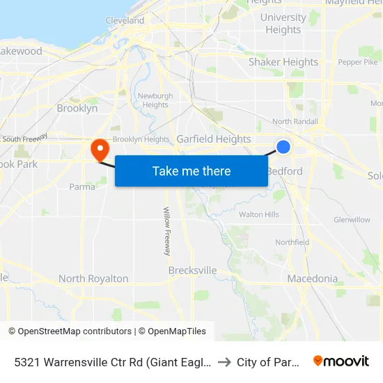 5321 Warrensville Ctr Rd (Giant Eagle) to City of Parma map