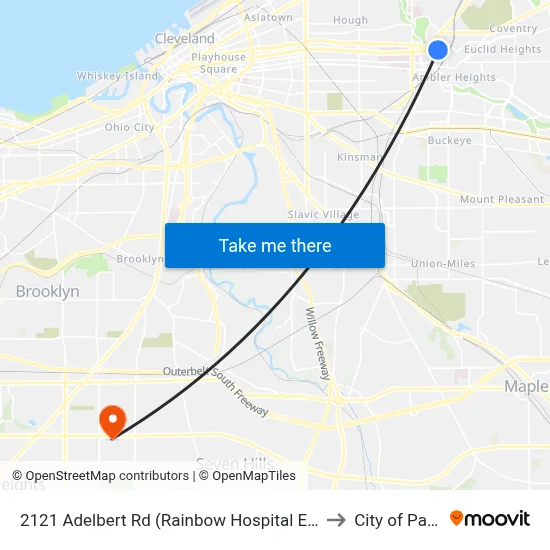 2121 Adelbert Rd (Rainbow Hospital Entrance) to City of Parma map