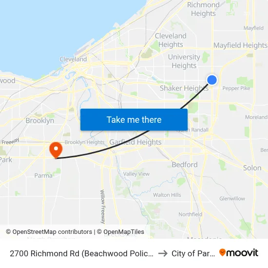 2700 Richmond Rd (Beachwood Police Dept) to City of Parma map