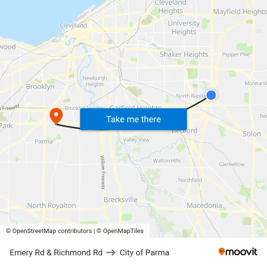 Emery Rd & Richmond Rd to City of Parma map