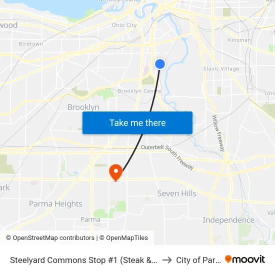 Steelyard Commons Stop #1 (Steak & Shake) to City of Parma map