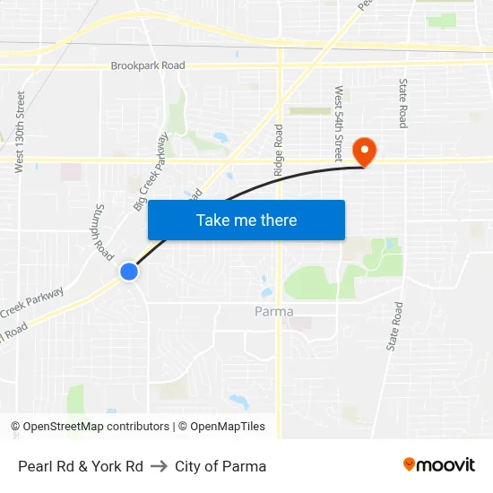 Pearl Rd & York Rd to City of Parma map
