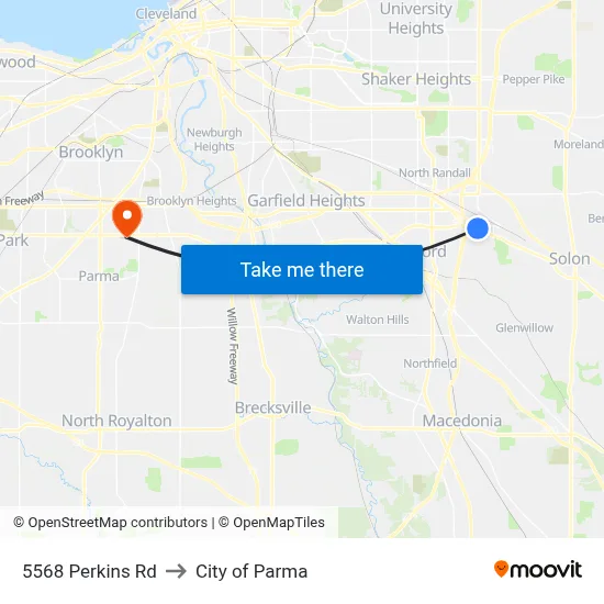 5568 Perkins Rd to City of Parma map